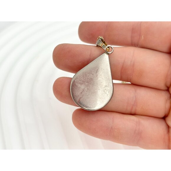 Damascene Black Tear Drop Gold Butterfly & Floral Vintage Pendant Necklace - 18" - Picture 4 of 8